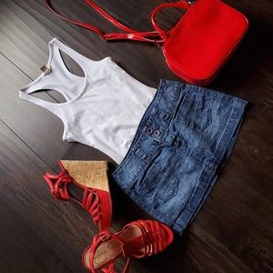 Blue jean denim mini skirt